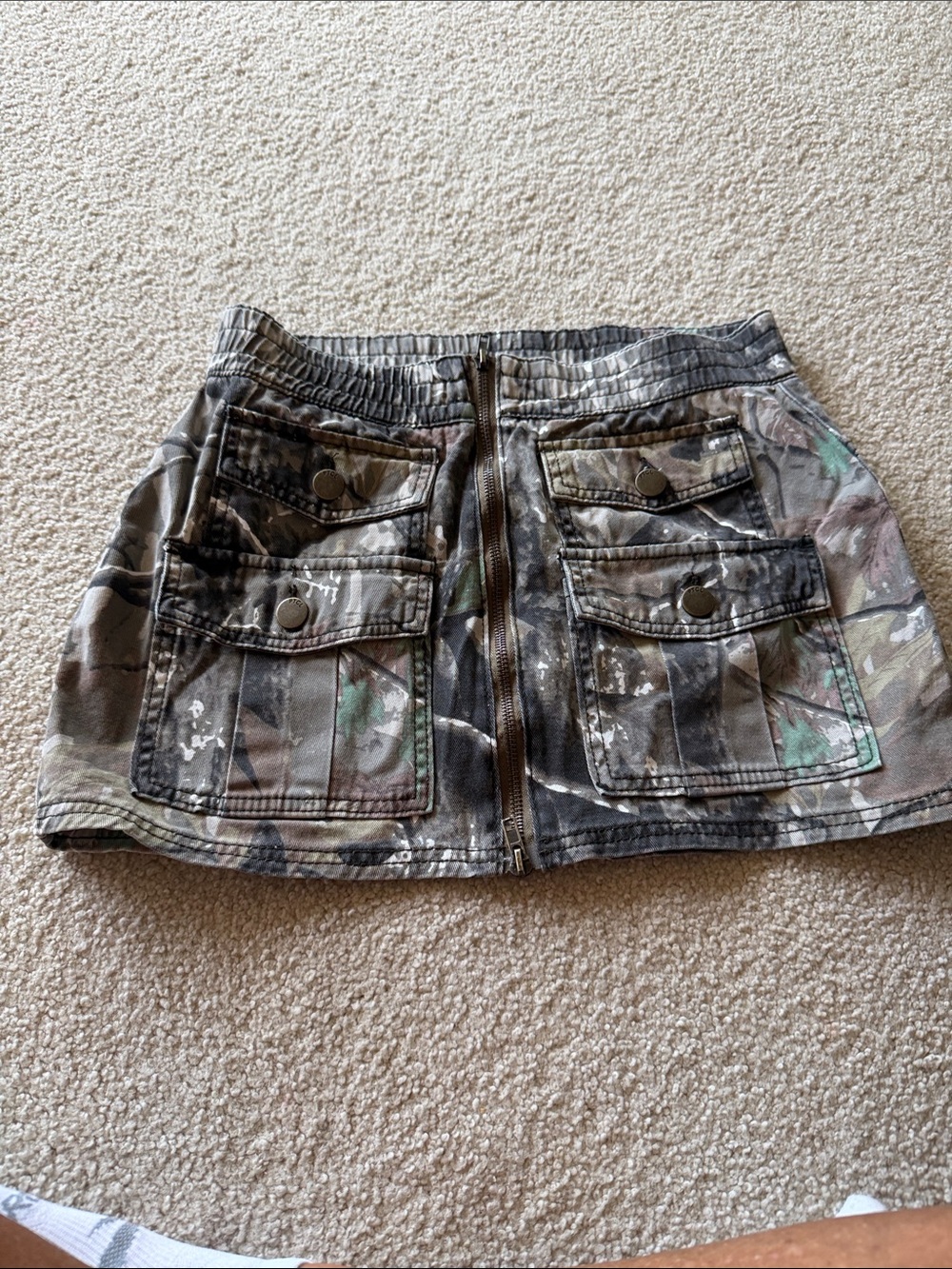 Camo Mini Skirt with Front Zip and Utility Pockets